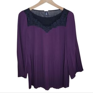 Chico's Black Label | Purple Lace Trim Pleated Blouse Chico's Size 00 XS
